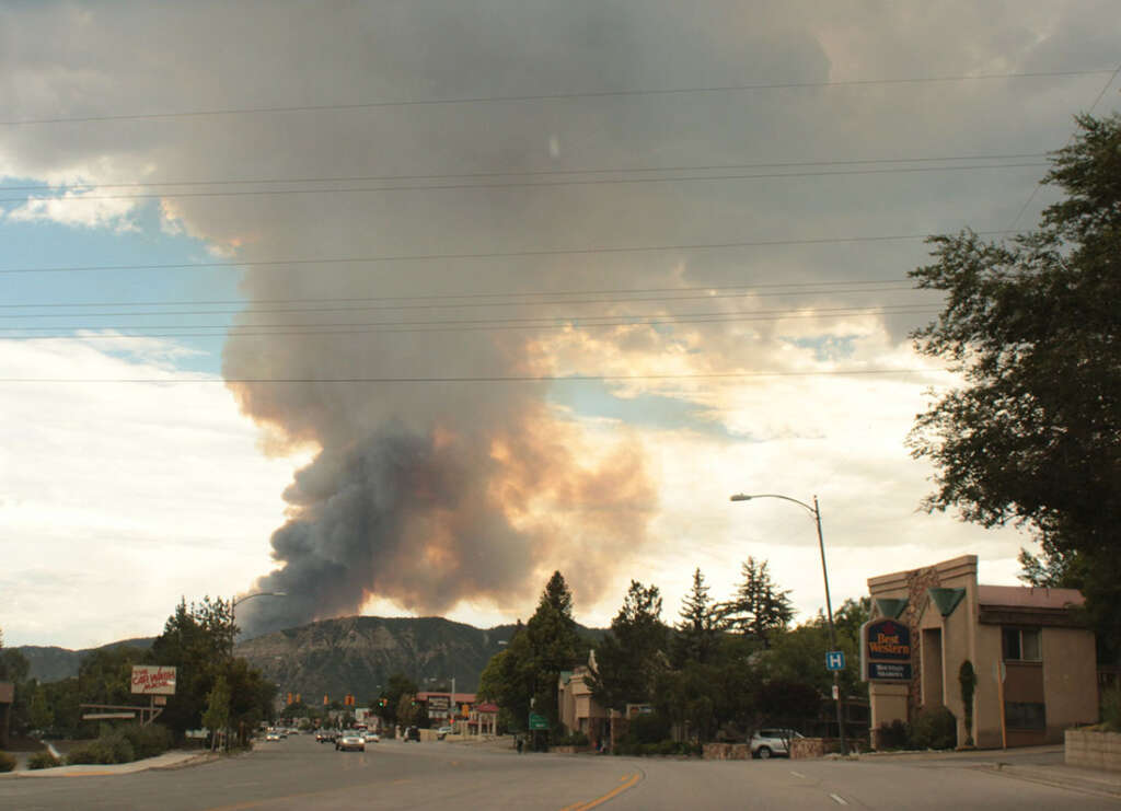 Wildfire smoke over Durango Colorado