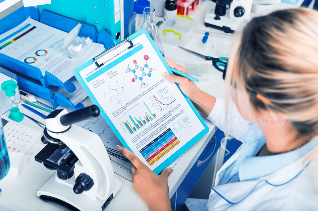 Young scientist reviews data presentation